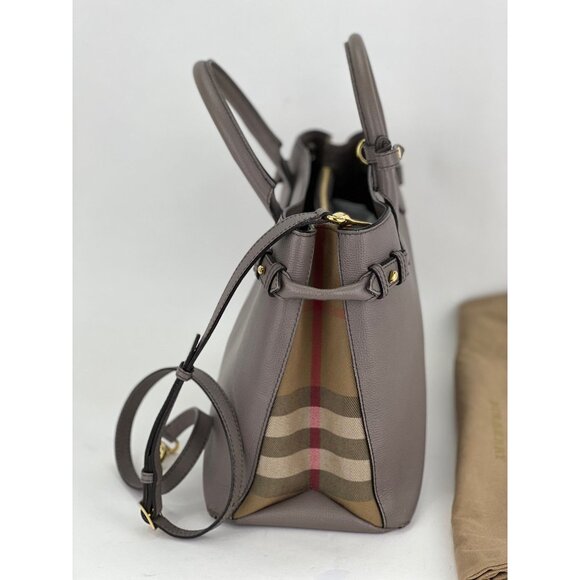 Burberry Banner House Check Leather Canvas Medium Hand Shoulder Tote Bag - Picture 4 of 12